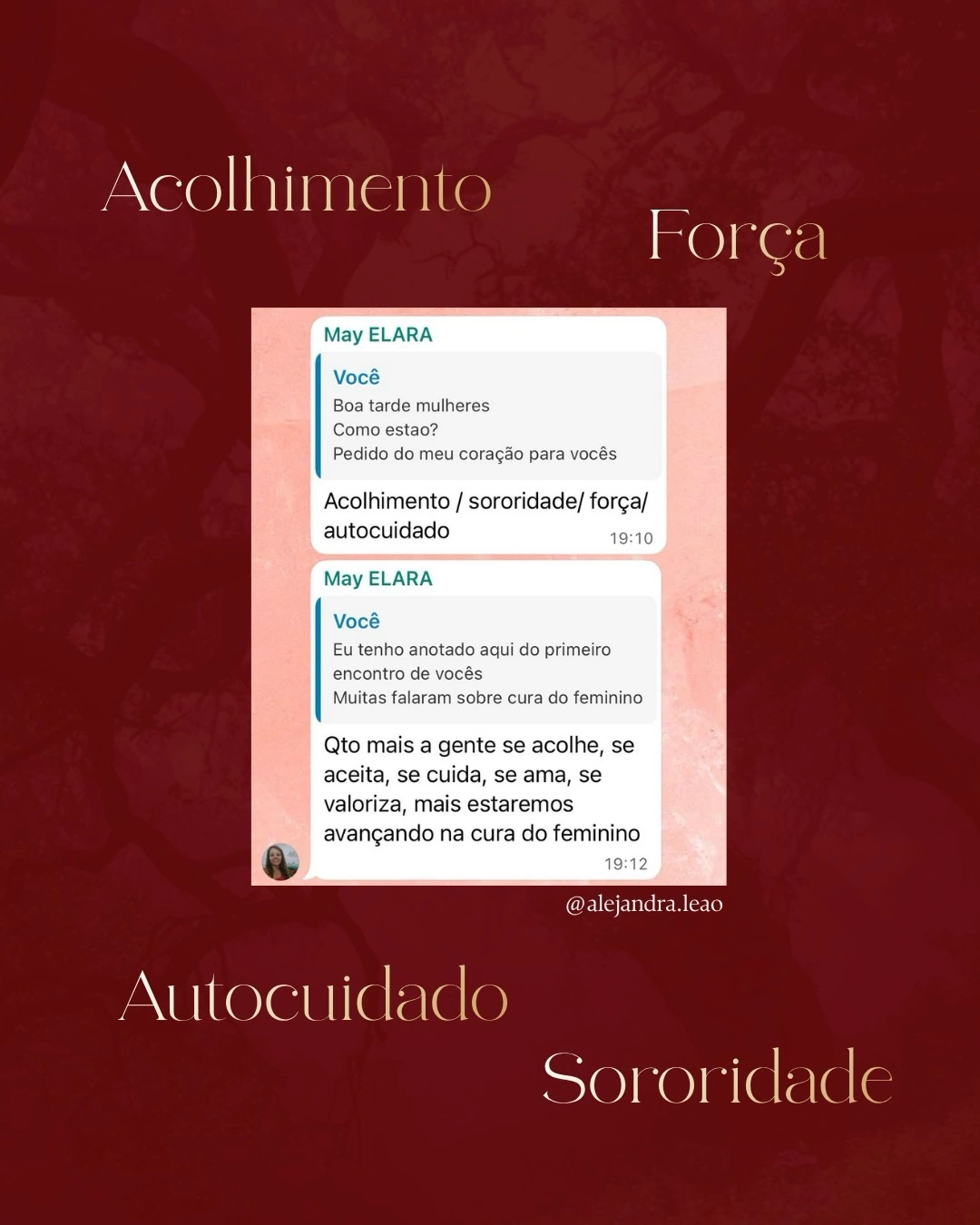 Acolhimento e autocuidado — print publicado por Alejandra Leão no Instagram.