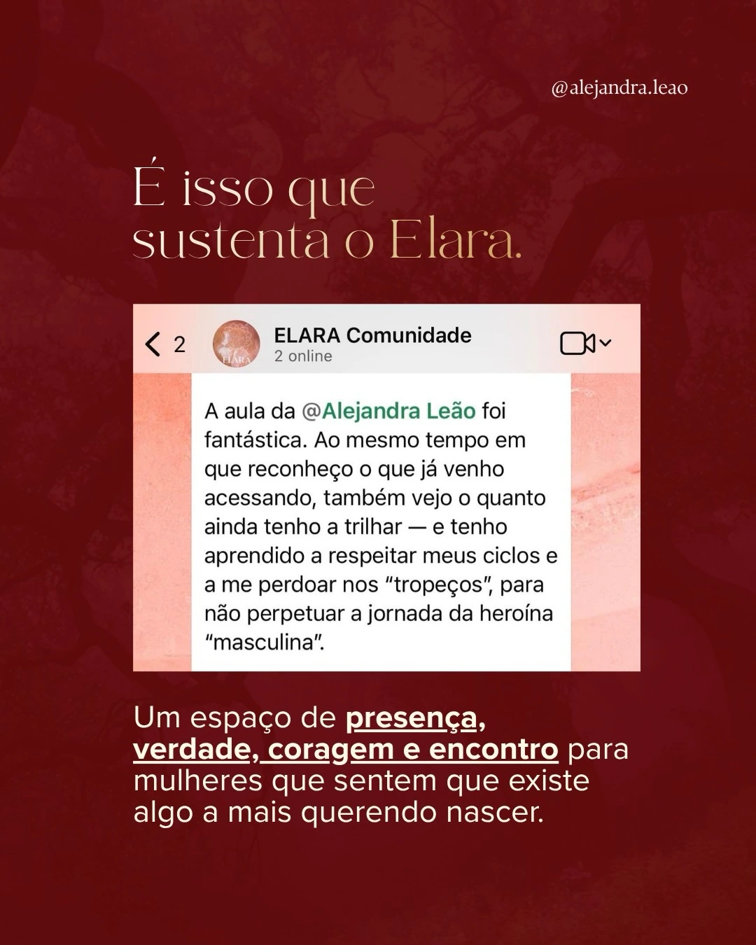 Aprendizado e respeito aos próprios ciclos — print publicado por Alejandra Leão no Instagram.