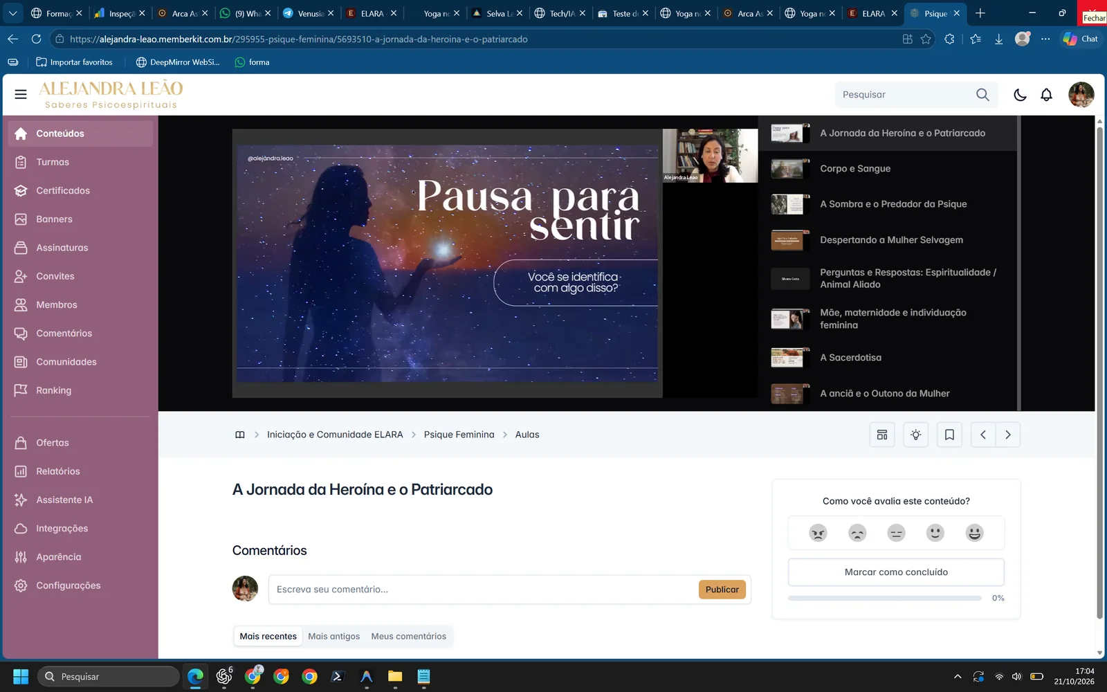 Captura enviada pelo cliente da aula A Jornada da Heroína e o Patriarcado na MemberKit.